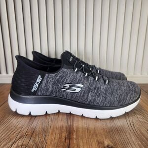 Skechers Slip-Ins Summits Women Sz 7 Black White Hands Free Walking Shoes 149937